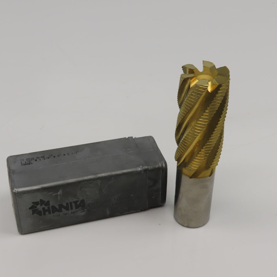 Hanita 1-1/2" Diam. x 3" LOC 6 Flute Spiral TiN Coated End Mill 1-1/4 Weldon