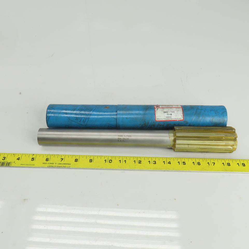 2400 1.7330" Diam Straight 10 Flute Carbide Tipped Chucking Reamer