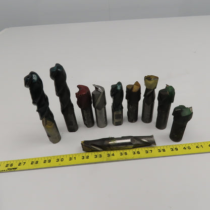 Misc. Lot 2 Flute Spiral End Mill Cutters 1-3/8" 1" Weldon Mixed Lot 10
