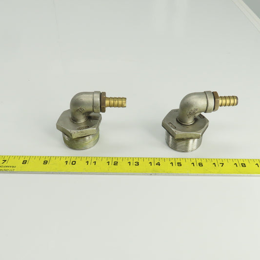 TC-316 1-1/2" x 1/2" NPT 90° Elbow Reducer W/1/2" Barbed Fitting Lot Of 2