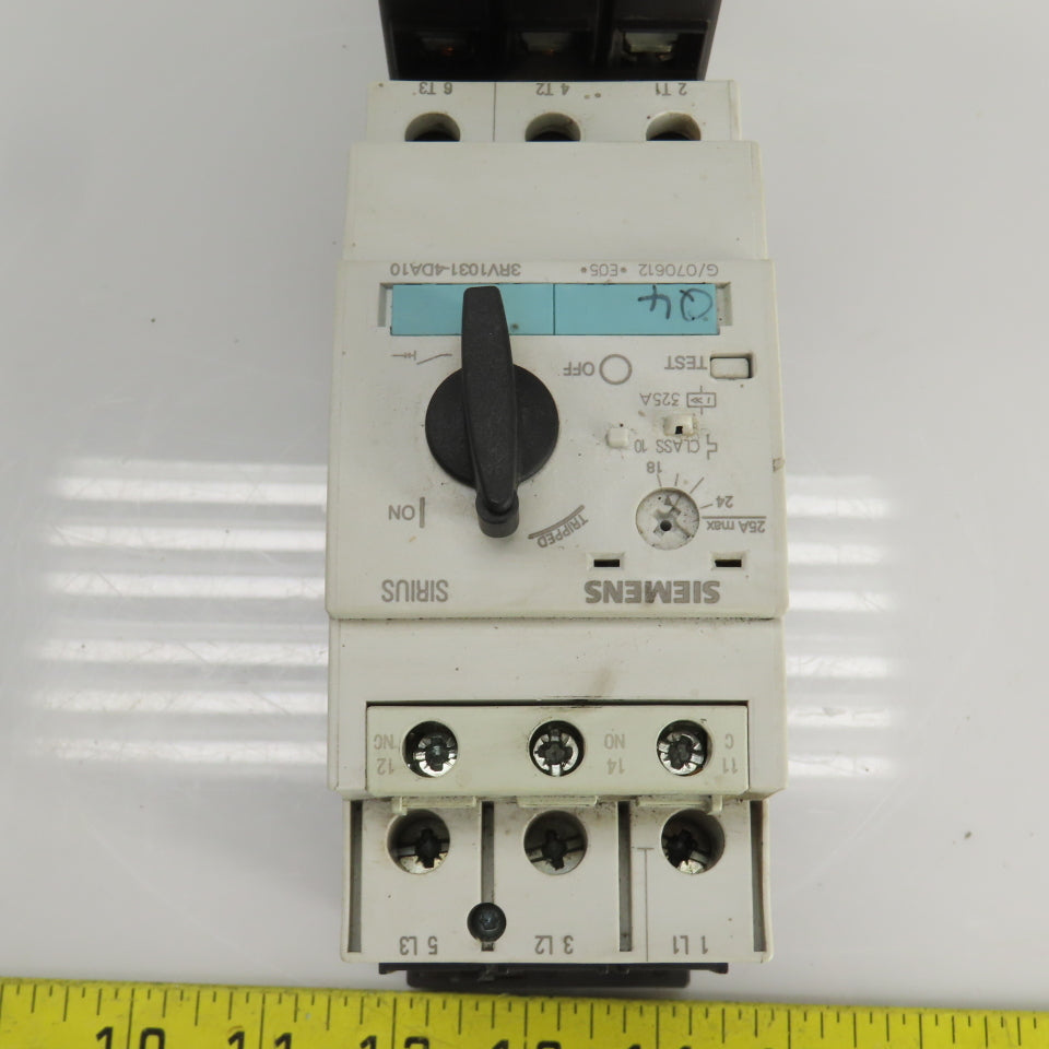 Siemens 3RV1031-4DA10 Manual Motor Starter 5HP 380-480VAC W/Overload 18-24A Trip