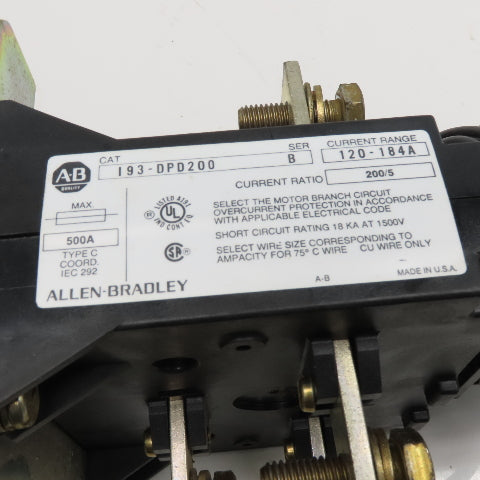 Allen Bradley 193-DPD200 120-184A IEC Bimetallic Overload Relay