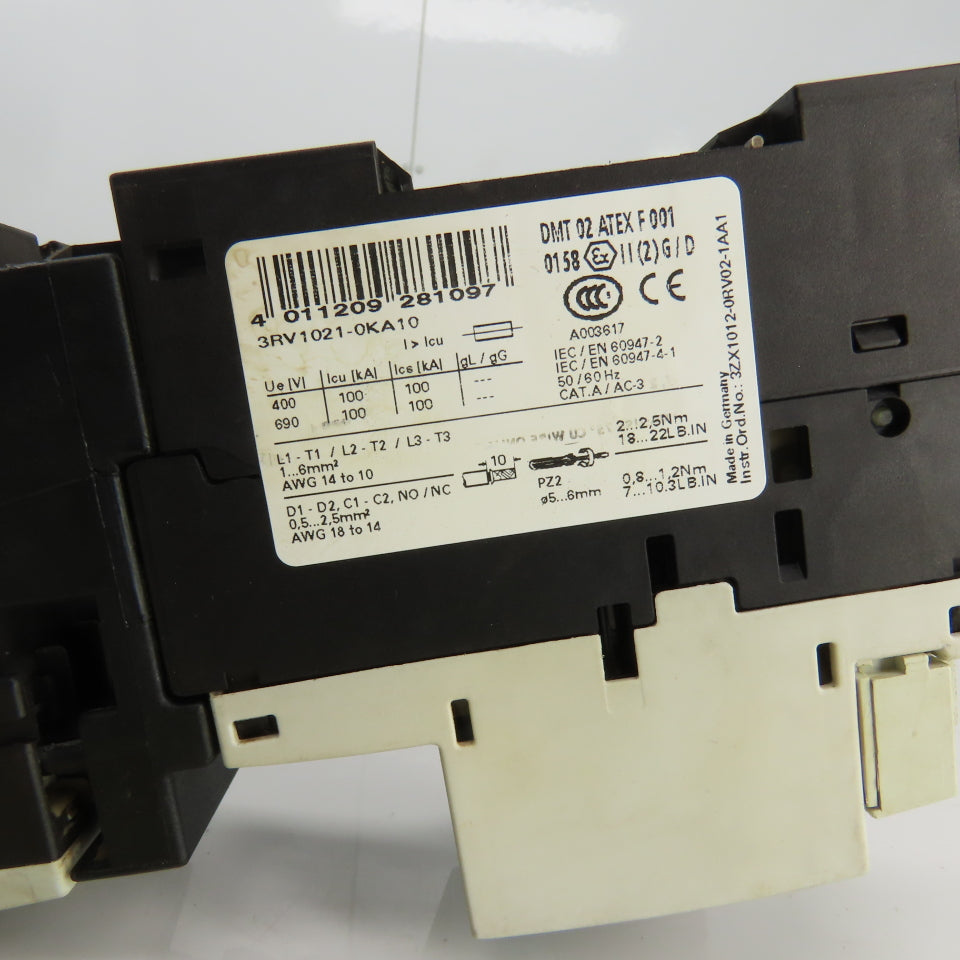 Siemens 3RV1021-0KA10 Manual Motor Starter 400-690V W/Overload 0.9-1.25A