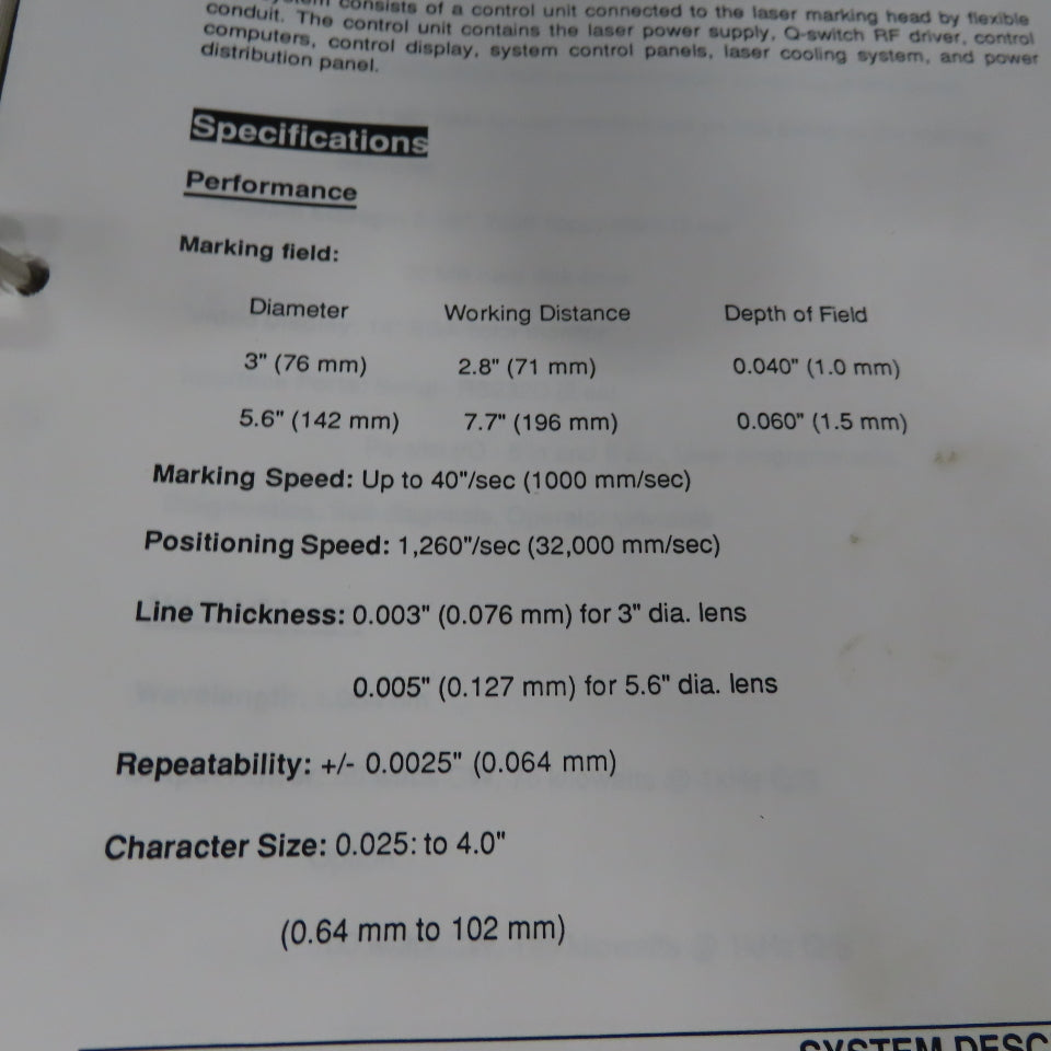 Controllaser Pro-Laser Singinature Laser Marking System W/Chiller 230V 3 Phase