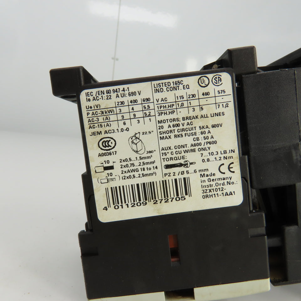 Siemens 3RV1021-1BA10 Manual Motor Starter 400-690V W/Overload 1.4-2A