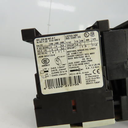 Siemens 3RV1021-1BA10 Manual Motor Starter 400-690V W/Overload 1.4-2A