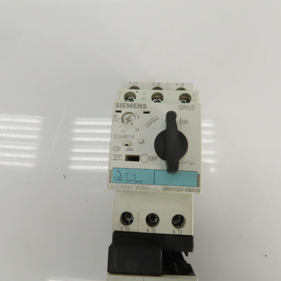 Siemens 3RV1021-1BA10 Manual Motor Starter 400-690V W/Overload 1.4-2A