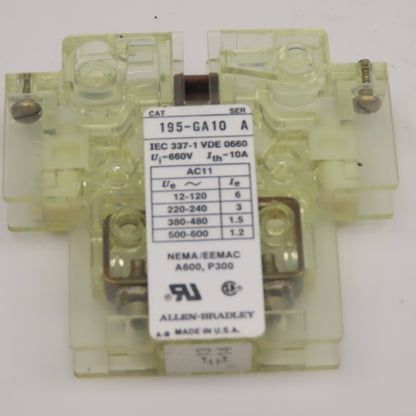Allen Bradley 195-GA10 600V 10A Auxiliary Contact Block