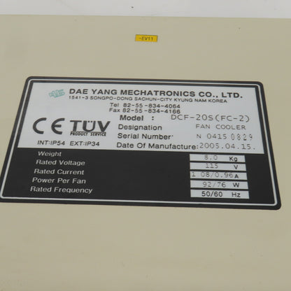 Dae Yang Mechatronics DCF-20S (FC-2) Electrical Enclosure Cooling Assy. 115V 1PH