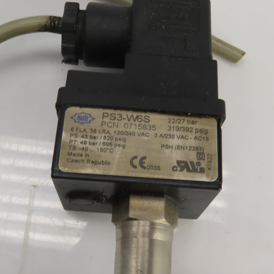 Alco PS3-W6S 22/27 Bar 319/392 PSIG Pressure Switch 6 FLA 120/240VAC