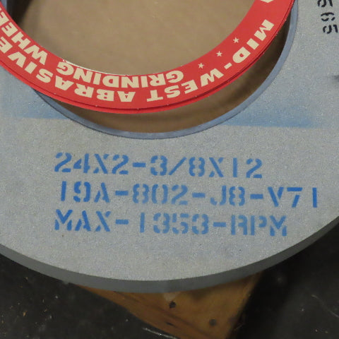 Mid-West 19A-802-J8-V71 24" x 2-3/8" Centerless Grinding Wheel 12" Arbor Lot/2