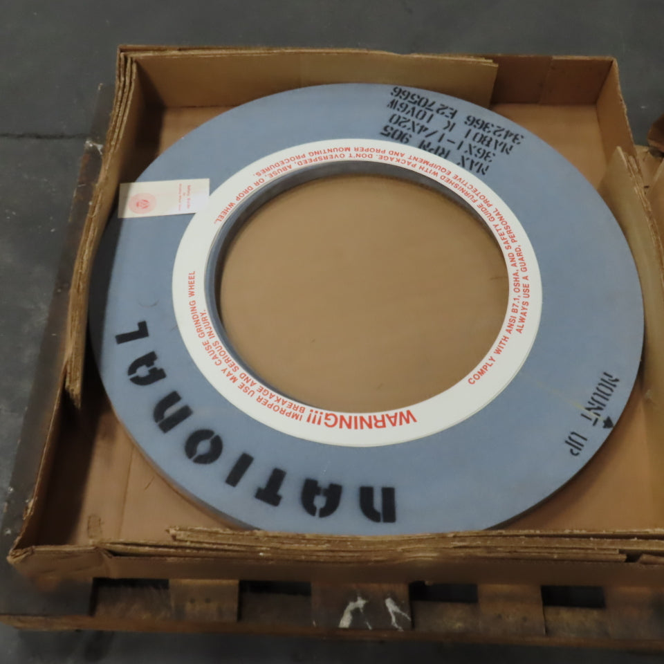 National MA801-K-10V6W 36" x 1-1/4" Centerless Grinding Wheel 20" Arbor 905RPM