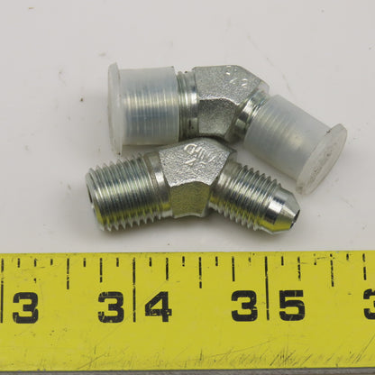 Eaton 1/4" NPT x 1/4" JIC Flare Male Steel Hydraulic Elbow Fitting 45° Lot OF 2