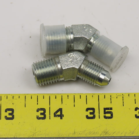 Eaton 1/4" NPT x 1/4" JIC Flare Male Steel Hydraulic Elbow Fitting 45° Lot OF 2