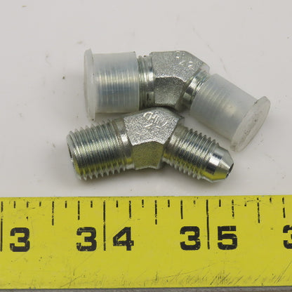 Eaton 1/4" NPT x 1/4" JIC Flare Male Steel Hydraulic Elbow Fitting 45° Lot OF 2