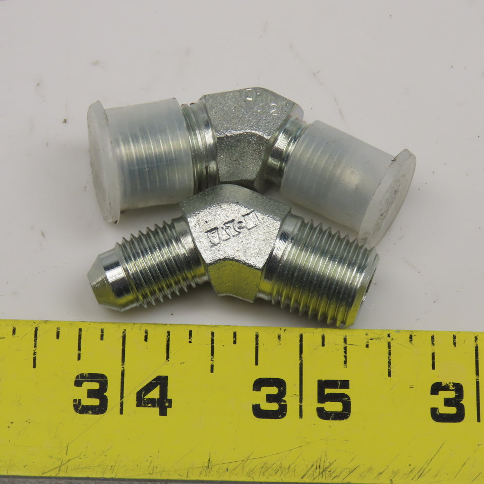 Eaton 1/4" NPT x 1/4" JIC Flare Male Steel Hydraulic Elbow Fitting 45° Lot OF 2