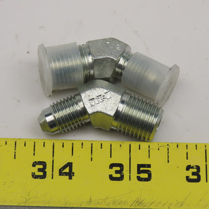 Eaton 1/4" NPT x 1/4" JIC Flare Male Steel Hydraulic Elbow Fitting 45° Lot OF 2