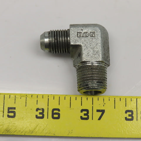 Eaton 3/8" NPT x 3/8" JIC Flare Male Steel Hydraulic Elbow Fitting 90° Lot OF 2