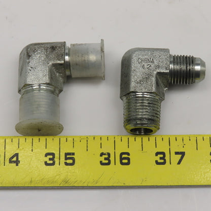 Eaton 3/8" NPT x 3/8" JIC Flare Male Steel Hydraulic Elbow Fitting 90° Lot OF 2