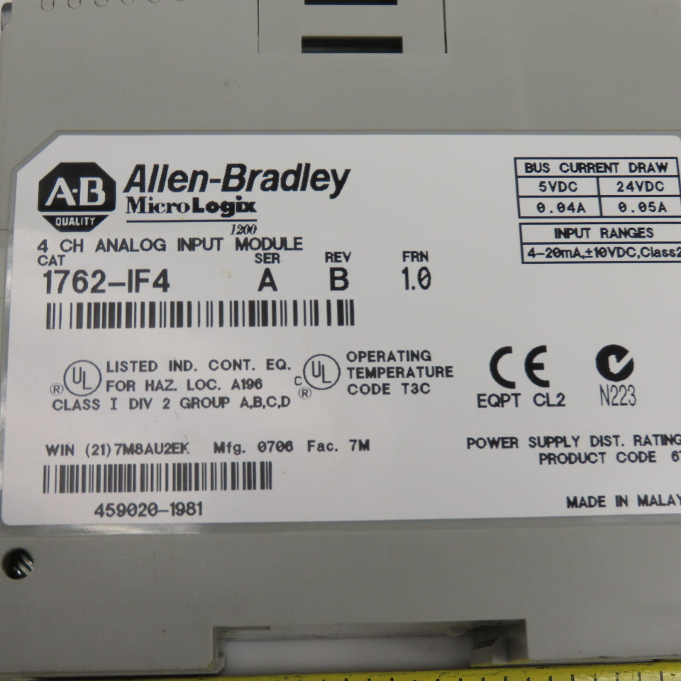 Allen Bradley 1762-IF4 4 Point Analog Input Relay Module FRN 1.0