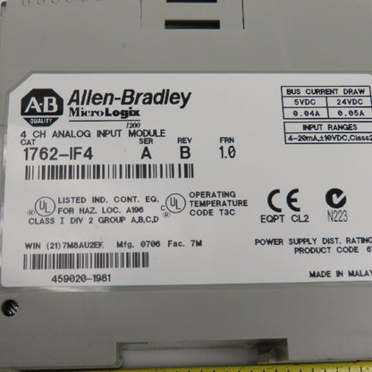 Allen Bradley 1762-IF4 4 Point Analog Input Relay Module FRN 1.0