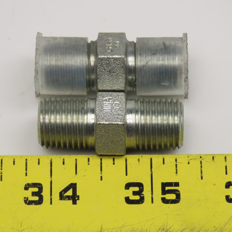 Eaton <-- 1/4" NPT Steel Hydraulic Pipe Nipple Lot Of 2