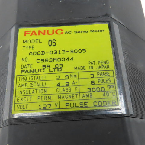 Fanuc A06B-0313-B005 127V 3Ph 8 Pole 3000RPM AC Servo Motor Pulse Coder
