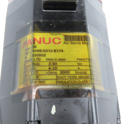 Fanuc A06B-0313-B174 127V 3Ph 8 Pole 3000RPM AC Servo Motor Brake