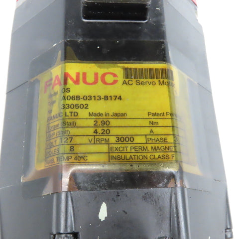 Fanuc A06B-0313-B174 127V 3Ph 8 Pole 3000RPM AC Servo Motor Brake