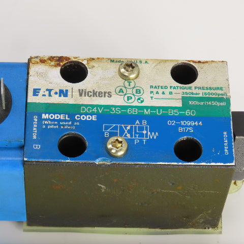 Eaton DG4V-3S-6B-M-U-B5-60 4/2 Position Solenoid Hydraulic Valve 120V 5000 PSI