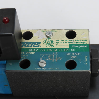 Vickers DG4V-3S-0A-M-U-B5-60 4/2 Solenoid Hydraulic Control Valve 5000PSI 120V