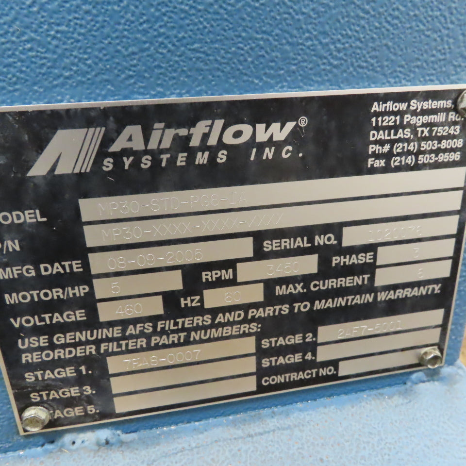 Airflow Systems MP30-STD-PG6 -IA 5 Hp Oil Mist Collection & Filtration Unit 3Ph