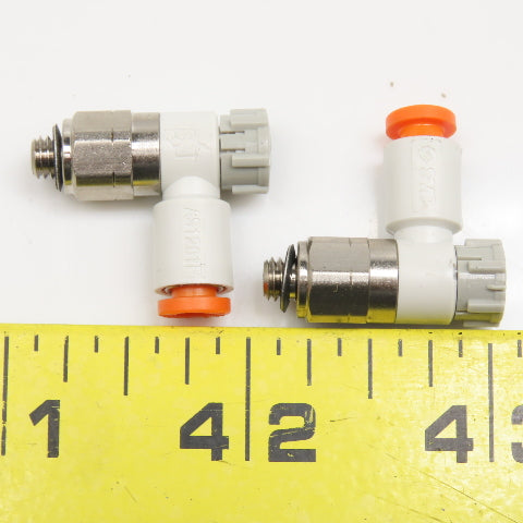 SMC AS1201F 5/32" Tube Push To Connect Flow Control 10-32 Elbow 90° Lot Of 2