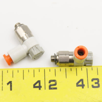 SMC AS1201F 5/32" Tube Push To Connect Flow Control 10-32 Elbow 90° Lot Of 2