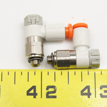 SMC AS1201F 5/32" Tube Push To Connect Flow Control 10-32 Elbow 90° Lot Of 2