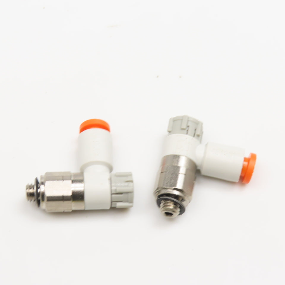 SMC AS1201F 5/32" Tube Push To Connect Flow Control 10-32 Elbow 90° Lot Of 2