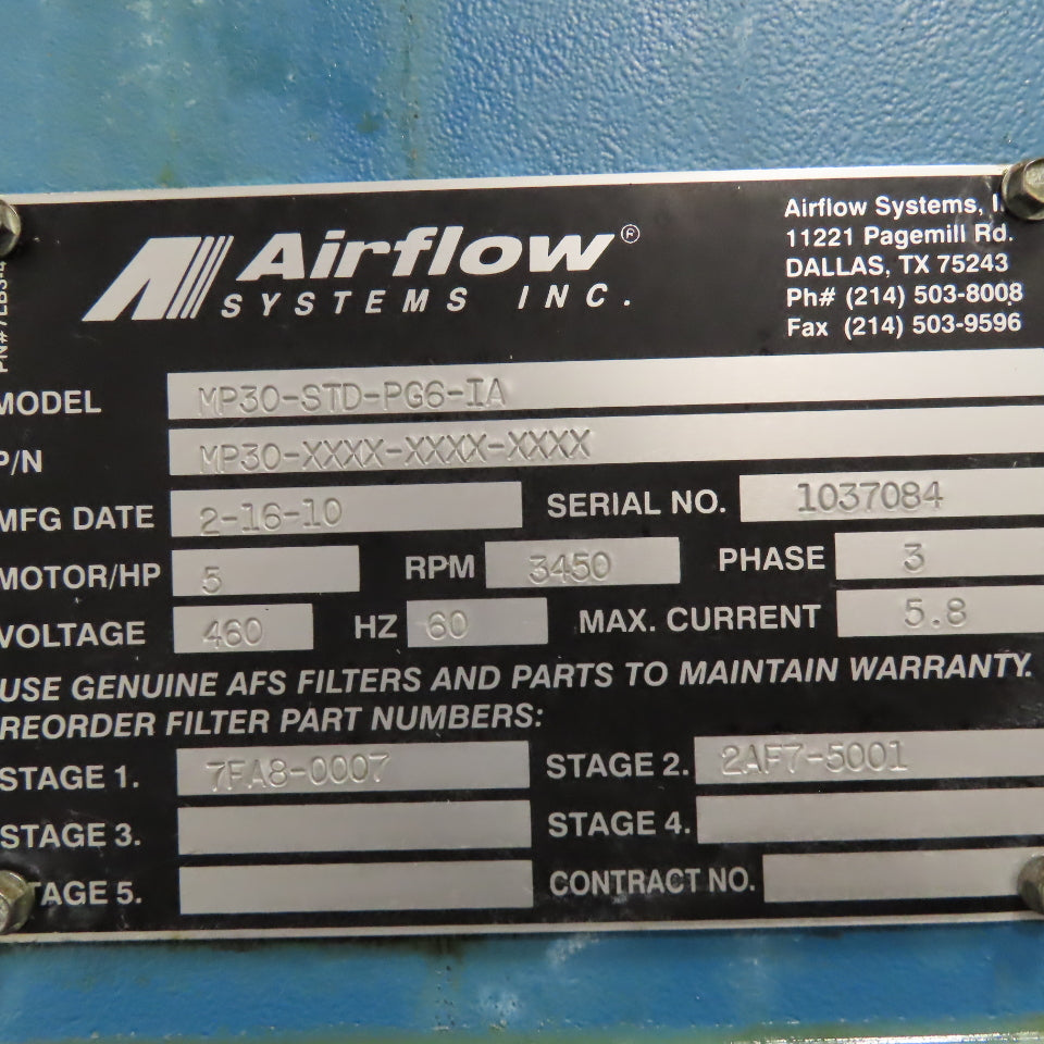 Airflow Systems MP30-STD-PG6-IA Mist Pak Mist Collector Cabinet Filter 5Hp 3Ph