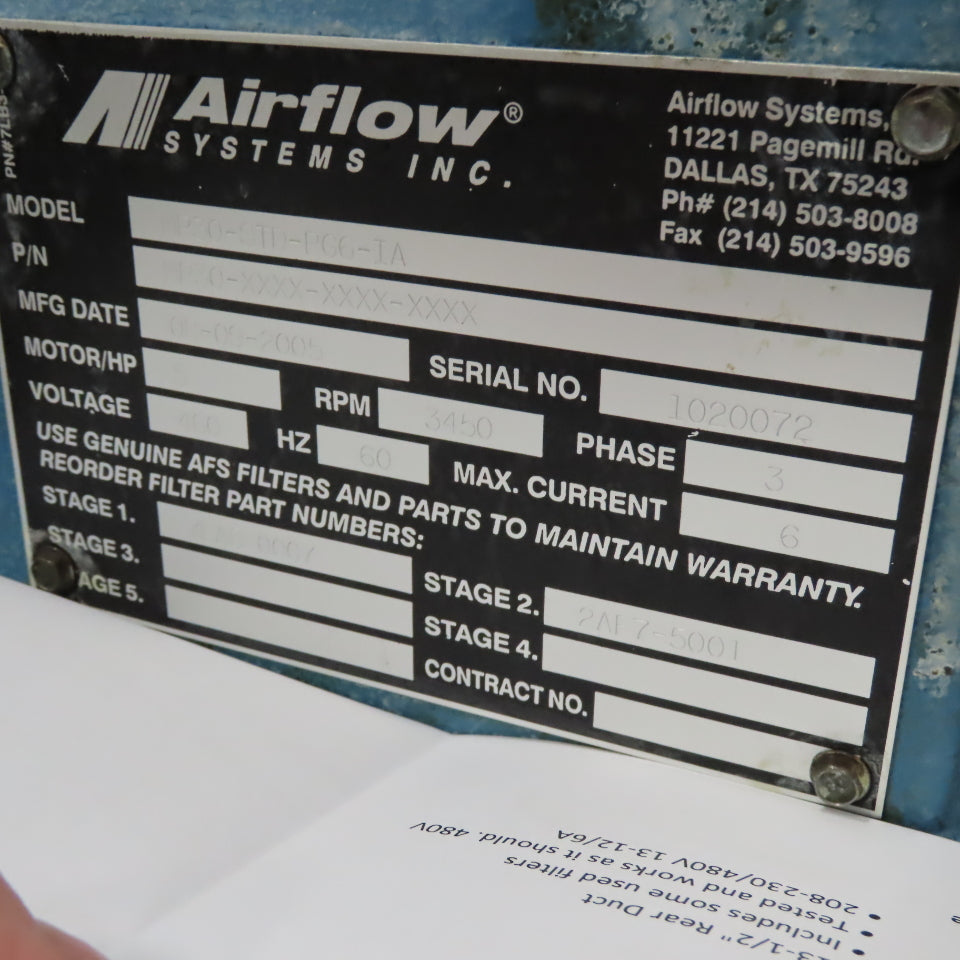 Airflow Systems MP30-STD-PG6-IA Mist Pak Mist Collector Cabinet Filter 5Hp 3Ph