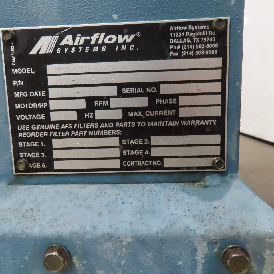Airflow Systems MP30-STD-PG6-IA Mist Pak Mist Collector Cabinet Filter 5Hp 3Ph