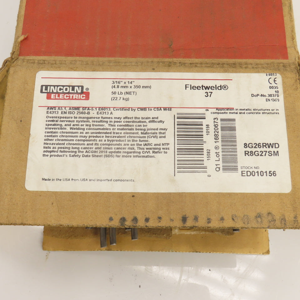 Lincoln Electric ED010156 Carbon Steel Stick Electrodes 3/16" x 14"  Lot/59 10LB