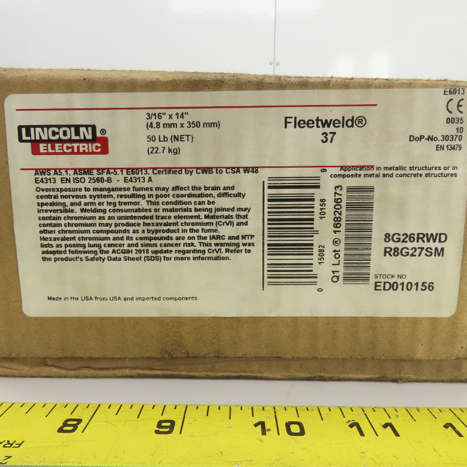 Lincoln Electric ED010156 Carbon Steel Stick Welding Electrodes 3/16" x 14" 50LB