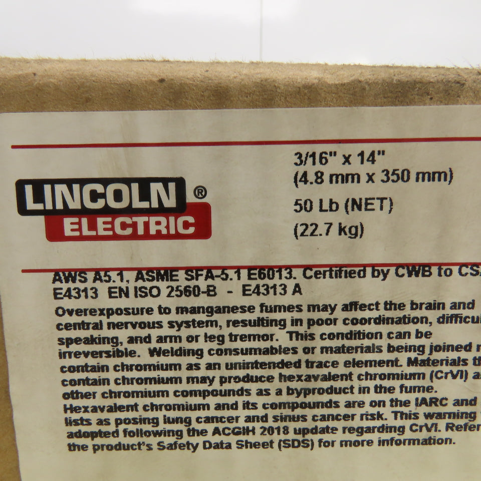 Lincoln Electric ED010156 Carbon Steel Stick Welding Electrodes 3/16" x 14" 50LB