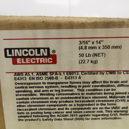 Lincoln Electric ED010156 Carbon Steel Stick Welding Electrodes 3/16" x 14" 50LB