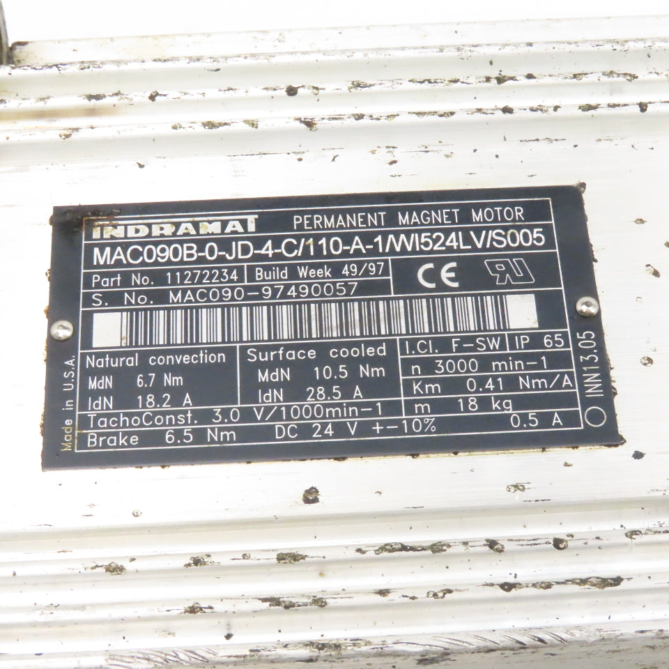Indramat MAC090B-0-JD-4C/110-A 3000RPM 0.41Nm/A Perm Magnet Servo Brake Motor