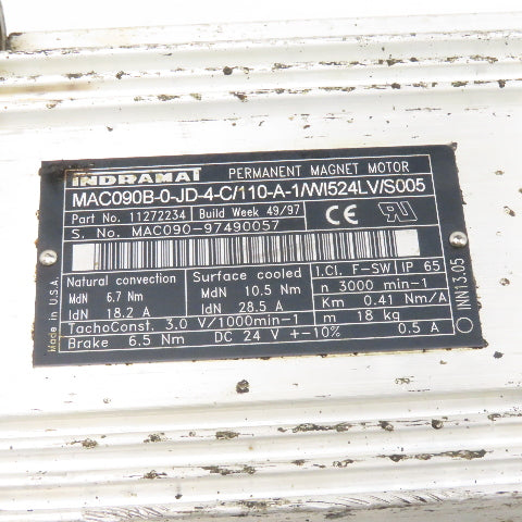 Indramat MAC090B-0-JD-4C/110-A 3000RPM 0.41Nm/A Perm Magnet Servo Brake Motor