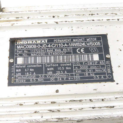 Indramat MAC090B-0-JD-4C/110-A 3000RPM 0.41Nm/A Perm Magnet Servo Brake Motor