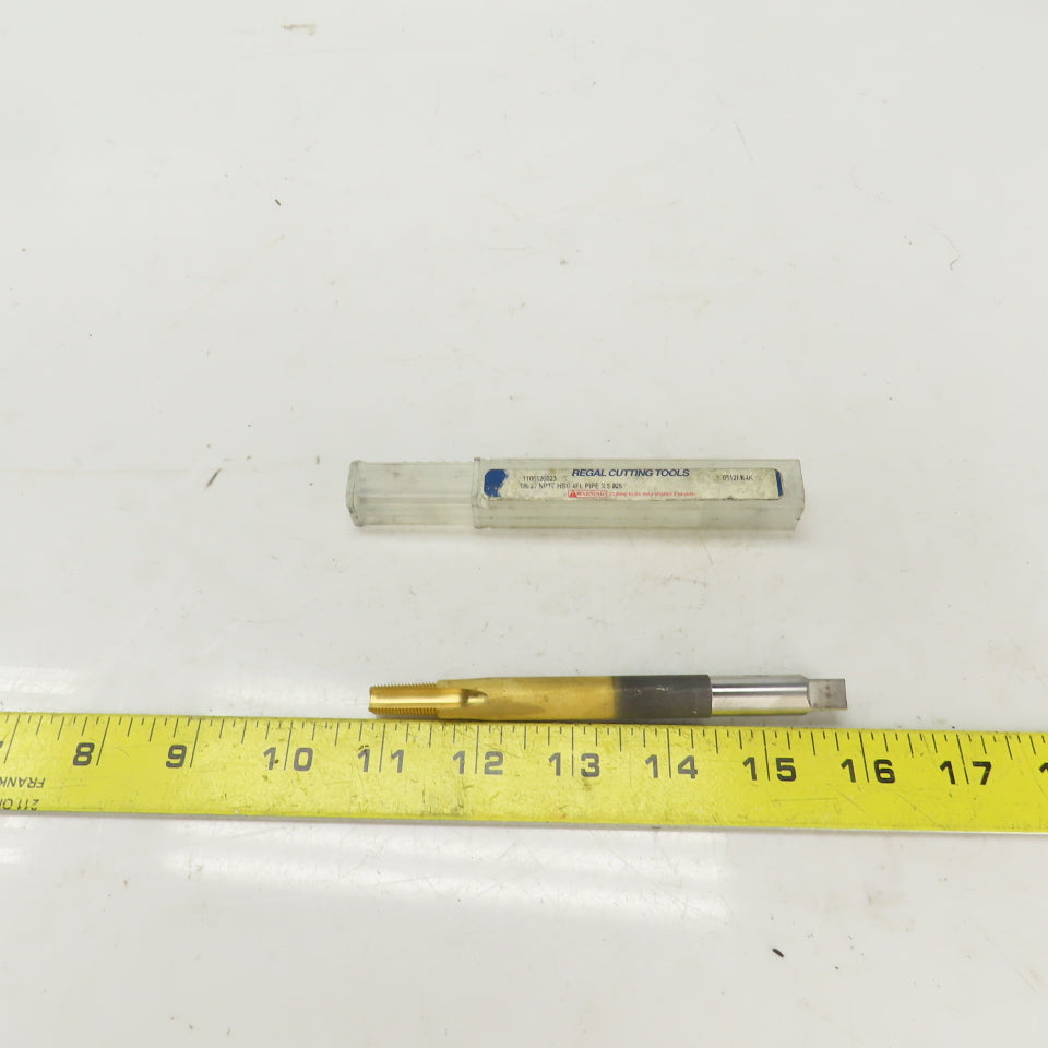 Regal 1/8-27 NPTF 4 Flute Straight Tapered Extension Pipe Tap 5" OAL TiN Coat