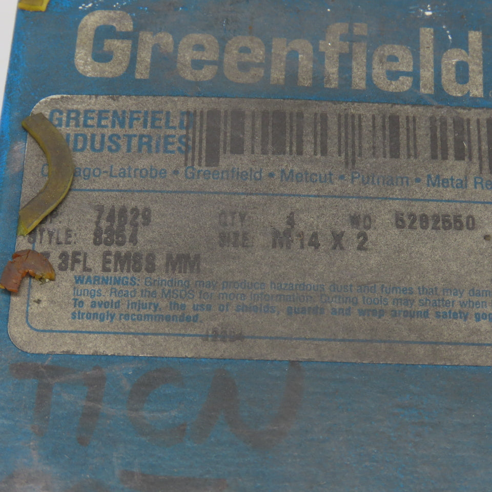 Greenfield M14 x 2 Metric Right Hand 3 Flute Spiral Point Bottom Tap TiCN Lot/4