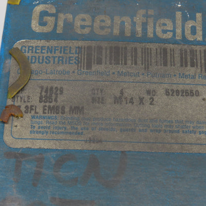 Greenfield M14 x 2 Metric Right Hand 3 Flute Spiral Point Bottom Tap TiCN Lot/4