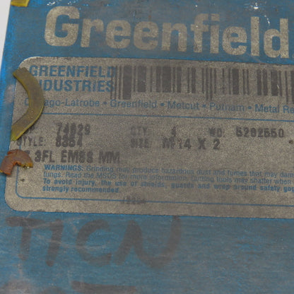 Greenfield M14 x 2 Metric Right Hand 3 Flute Spiral Point Bottom Tap TiCN Lot/4